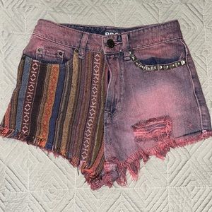 Urban Outfitters BDG High Rise Dree Studded Frayed Cheeky Short Festival Boho